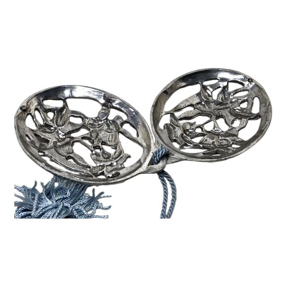 Vtg Seagull Rose Pewter Ornament Hollow Silver Color 3d Locket Blue Faded Ribbon - Picture 12 of 13